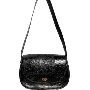 Handcrafted Vintage Embossed Leather Saddle Bag